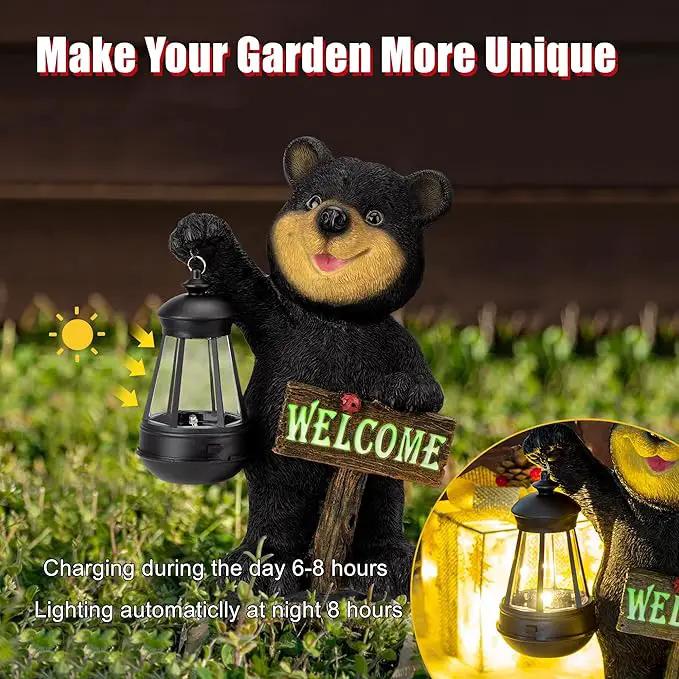 Juegoal Garden Bear Statue with Solar LED Lantern, Luminous Welcome Sign, Gifts for Mom Yard Art, Whimsical Figurine Large Sculpture Lighted Outdoor Mother's Day Spring Decorations for Lawn, Porch by GreenHaven Gardens
