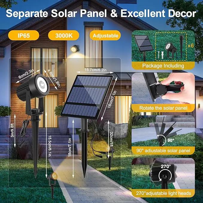 T-SUNUS 6-in-1 Solar Spot Lights for Outdoor Warm White 3000K Landscape Spotlight IP65 Waterproof Separated Panel Uplights with 9.8ft Cable Auto On/Off for Tree Yard Lawn House Driveway Pathway Pool by GreenHaven Gardens
