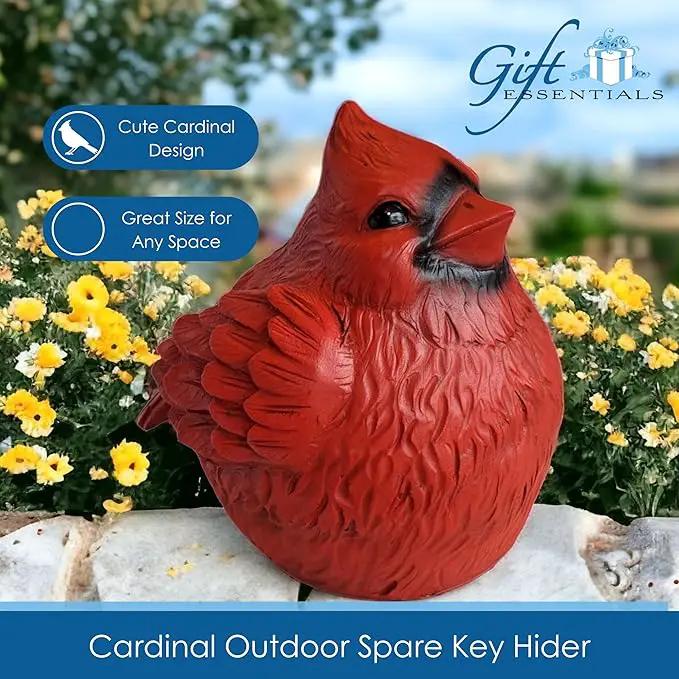 Stocky Cardinal Garden Statue and Key Hider - Hides a Secret Extra Hidden Key Outside in Garden, Yard or Porch by GreenHaven Gardens