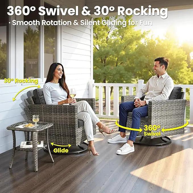 ovios 7 Pieces Patio Furniture Set with 42" Fire Pit Table, Outdoor Wicker Sofa with Swivel Chairs, All Weather High Back Rattan Couch Conversation Set, Black by GreenHaven Gardens