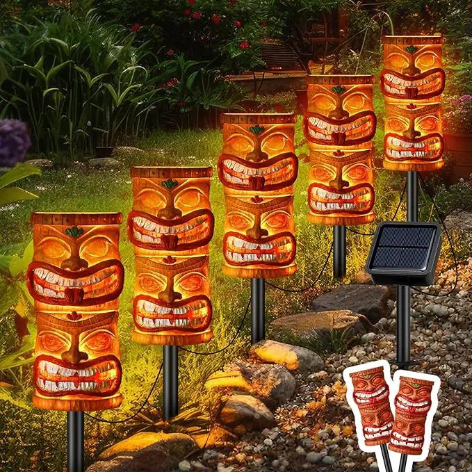 VIHOSE 5 Pcs Tiki Solar Light Decor Tiki Bar Statues Solar Power Light Stake Outdoor Hawaiian LED Decor for Luau Birthday Party Tropical Bar Garden Yard by GreenHaven Gardens