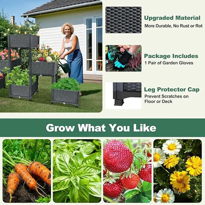 Emalie Raised Garden Beds Elevated Plastic Planter Box with Drainage Plugs Perfect for Vegetables Flowers Herbs Growing Outdoor, 73.0" Lx15.7 Wx40.9 H Grey by GreenHaven Gardens