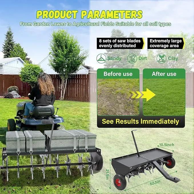 Doniks 52-Inch Tow Behind Lawn Plug Aerator with Universal Hitch, Lawn Aerator Tow Behind with 40 Galvanised Steel Tines,Tray and Inflatable Wheels for Gardens, Lawns, Farms by GreenHaven Gardens