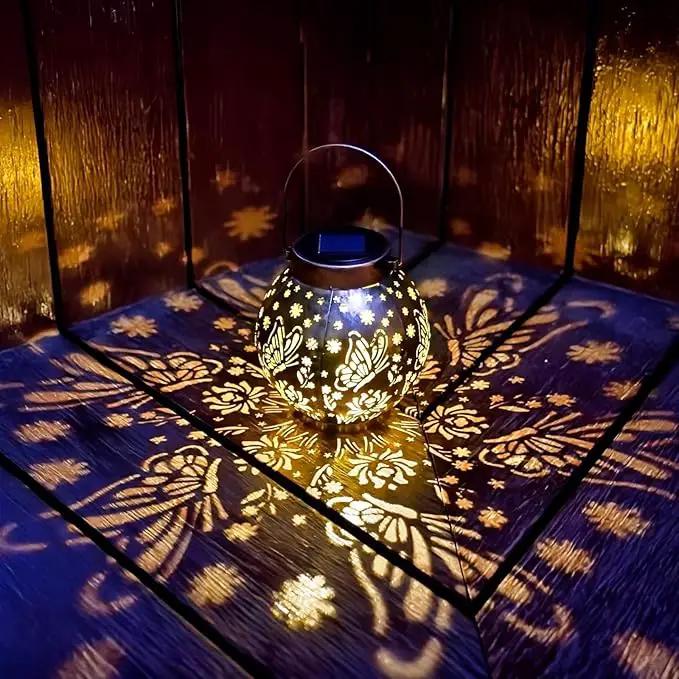 2 Pack Outdoor Solar Hanging Lantern Lights Metal LED Decorative Lamp for Garden Patio Porch Lawn and Table.Unique Gifts for Women Gardening. (Bronze Butterfly) by GreenHaven Gardens