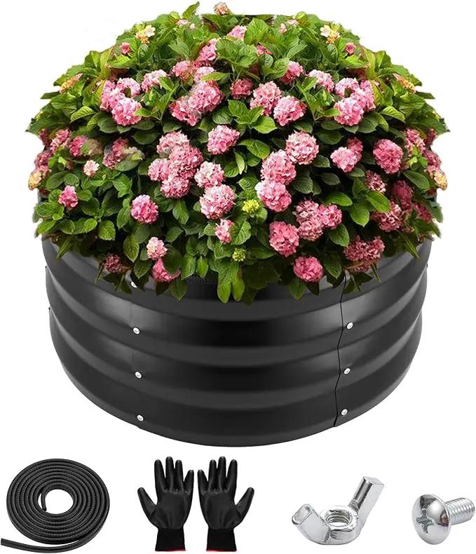 ZXZYHFTY Round Galvanized Raised Garden Bed kit,Black Outdoor Garden Raised Planter Box, Round Large Metal Raised Garden Beds for Vegetable 2 * 2 * 1ft 1 Pack by GreenHaven Gardens