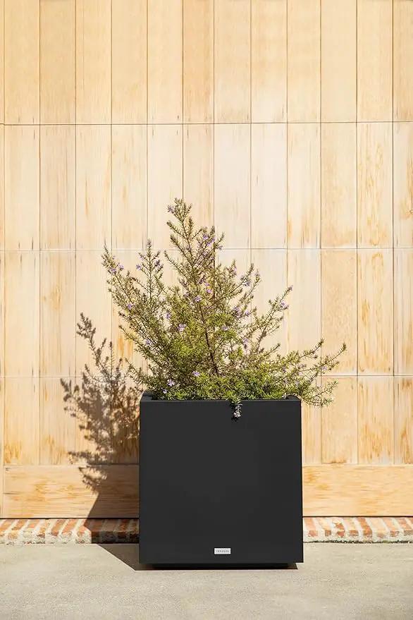 Veradek Block Series Cube Plastic Planter - Large Square Planter for Indoor or Outdoor Patio/Garden | Durable All-Weather Use with Drainage Holes | Modern Décor for Tall Plants, Trees, Flowers by GreenHaven Gardens