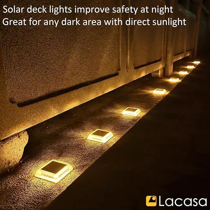 Lacasa Solar Deck Lights, 8 Pack 30LM LED Dock Lights Warm White 2700K, Outdoor Solar Powered Step Lights Light up All Night IP68 Waterproof Auto ON/Off for Garden Stairs Driveway Pathway Lighting by GreenHaven Gardens