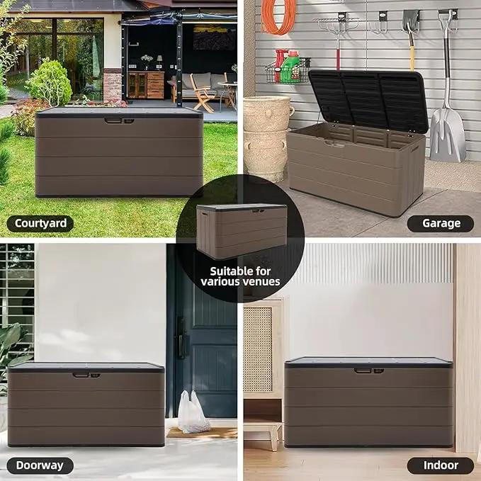 Heavy-Duty 100 Gallon Outdoor Storage Bench - Waterproof Patio Deck Box for Outside Use, Lockable Resin Storage with UV Protection, Granite Grey by GreenHaven Gardens