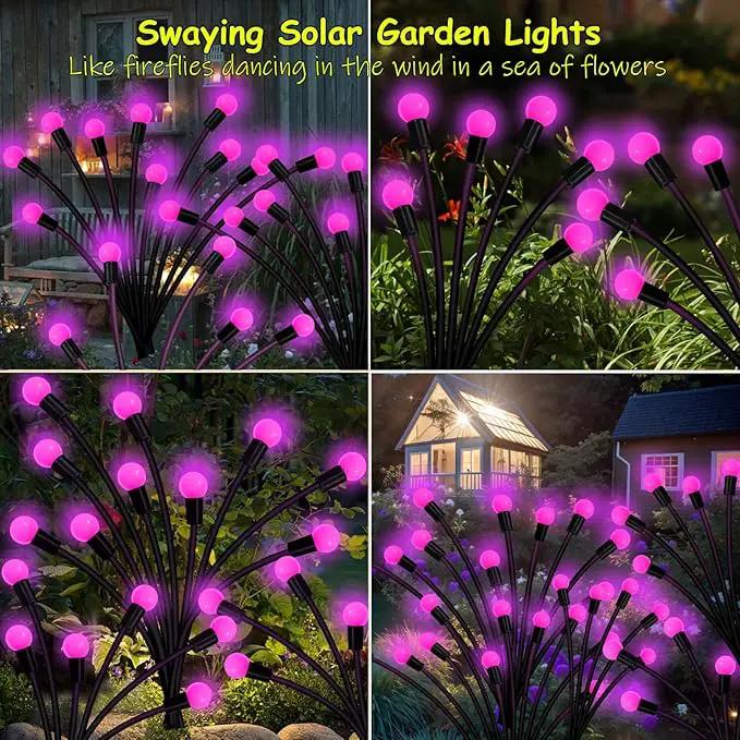 Solar Garden Lights Outdoor, 6 Pack 60 LED Solar Pink Firefly Lights Waterproof, Sway by Wind, Solar Swaying Light for Yard Patio Backyard Garden Planter Flower Bed Pathway Outdoor Decoration by GreenHaven Gardens