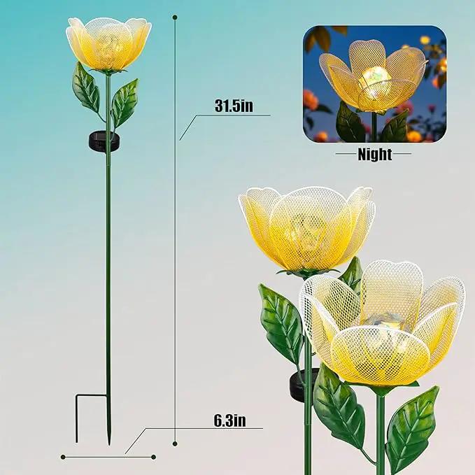 Solar Lights Outdoor Garden, 2 Pack Solar Powered Metal Flowers LED Breathing Light Waterproof,Solar Flowers for Outside Patio Lamp,Garden Gifts for Women,Landscape Lighting,Yard Pathway Decor by GreenHaven Gardens