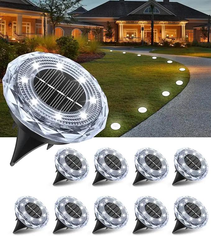 Solar Ground Lights,10 Pack Solar Powered Pathway Lights Outdoor,15Hrs Lasting,IP65 Waterproof,8 LED Solar Disk Light for Patio Driveway Walkway Garden Lawn Path Landscape by GreenHaven Gardens