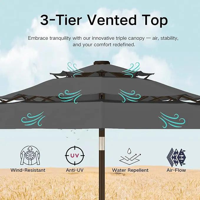 Kingdura 10ft 3-Tier Patio Umbrella, Outdoor Table Umbrella with Easy Crank & Tilt, 8 Reinforced Ribs, UV Protection for Deck, Pool, Market, Backyard (Grey) by GreenHaven Gardens