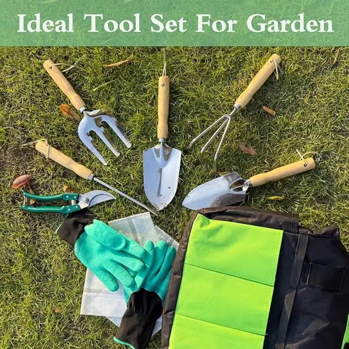 Garden Tool Set of 10 Pieces, Heavy-Duty Stainless Steel Gardening Hand Tools with Repotting Mat and Grow Bags, Gardening Tool Set with Durable Gardening Bag, Ideal Gardening Gifts for Women Men by GreenHaven Gardens