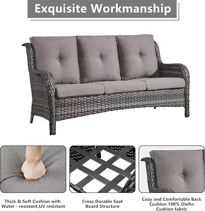 Outdoor Wicker Patio Furniture Set - 6 Piece Rattan Patio Conversation Set with 2 Rocking Swivel Chairs,2 Ottomans,1 Sofa and 1 Coffee Table for Porch Deck Backyard Garden(Mixed Grey/Grey) by GreenHaven Gardens
