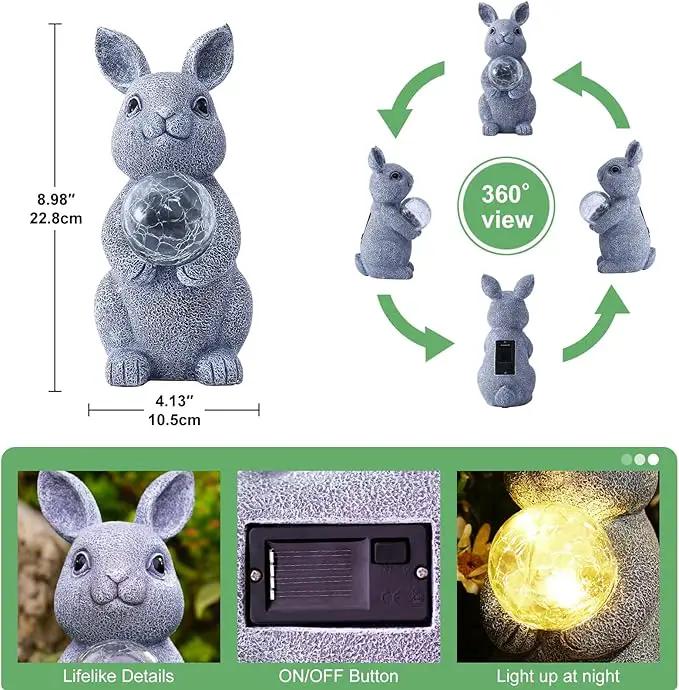 Solar Garden Outdoor Statues Bunny with Gazing Ball - Outdoor Decor Garden Rabbit Statue for Patio, Balcony, Yard, Lawn Ornament - Unique Housewarming Gifts by GreenHaven Gardens