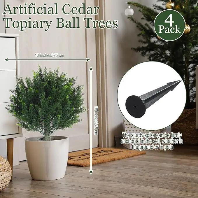 Yunlly 2 Pcs Artificial Cedar Topiary Ball Fake Tree 18" Bush Front Porch Decor Artificial Shrubs for Outdoors Faux Cypress with Ground Spike, Evergreen Plants for Indoor Garden Patio, UV Resistance by GreenHaven Gardens