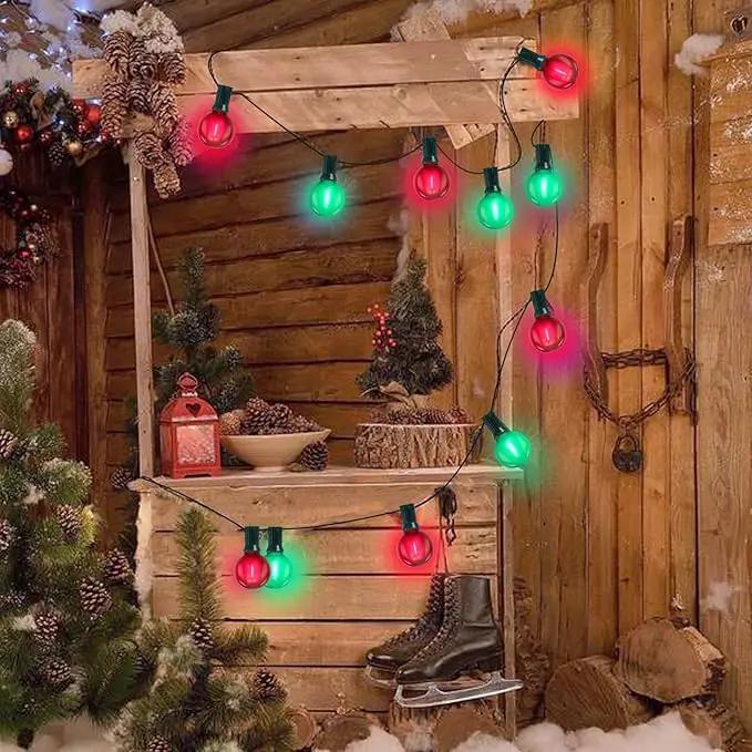 G40 LED Outdoor Christmas String Lights 50FT Hanging Globe String Lights with 27 LED Shatterproof Frosted Red Green Lights(2 Spare), Waterproof Patio String Lights for Balcony Backyard Pergola Decor by GreenHaven Gardens