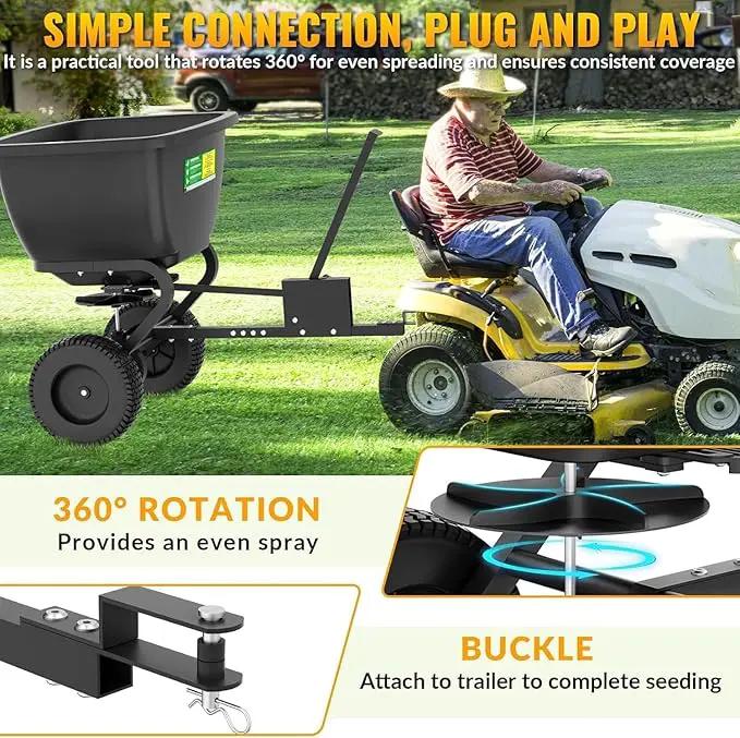 Tow Behind Broadcast Spreader, 200 LB Capacity,Fertilizer Spreader Holds up to 550 lbs with 13" Pneumatic Tires and Adjustable Flow Control Lever,for Fertilizer, Grass Seed, Salt, Ice Melt, Lawn by GreenHaven Gardens
