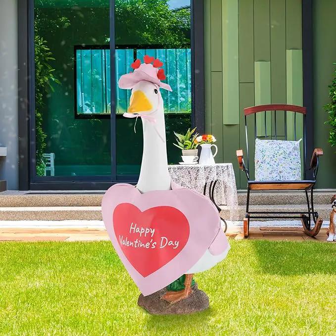 Valentines Goose Outfit Heart Porch Goose Clothes Pink Valentine Outfits for 23" H Statue, Concrete Cement Costume Outdoor Patio Yard Lawn Art Decoration by GreenHaven Gardens