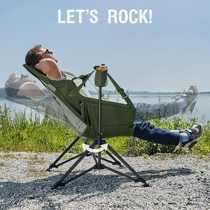 Portal Hammock Camping Chair, Portable Outdoor Swinging Chairs, Rocking Chair for Adults with Adjustable Back and Height for Lawn, Backyard, Patio, Supports 400 lbs, Breathable Mesh High Back, Green by GreenHaven Gardens