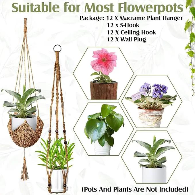 Hoteam 12 Pcs Macrame Plant Hangers Macrame Hanging Planters for Indoor Plants Handmade Boho Hanging Baskets Flower Pots Holder for Outdoor Home Wall Decor by GreenHaven Gardens
