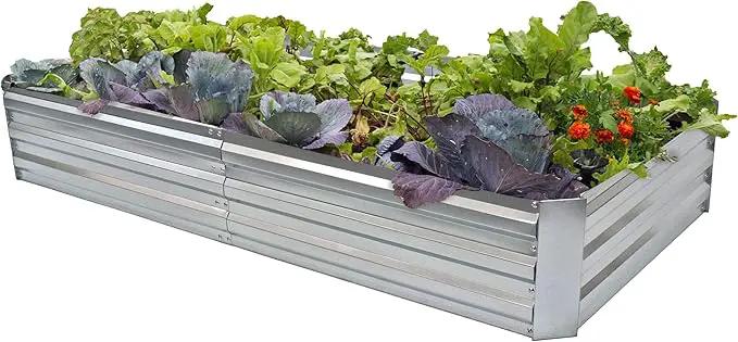 Sunnydaze Galvanized Steel Rectangular Raised Garden Bed - for Flowers, Plants, and Vegetables - Silver - 3 x 6 ft by GreenHaven Gardens