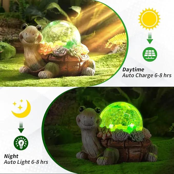 Solar Turtle Garden Statue Lights for Outdoor Decor with Cracked Glass LED Figurine Lighting Resin Succulent Tortoise Decorations Patio Lawn Yard Housewarming Mom Gifts by GreenHaven Gardens
