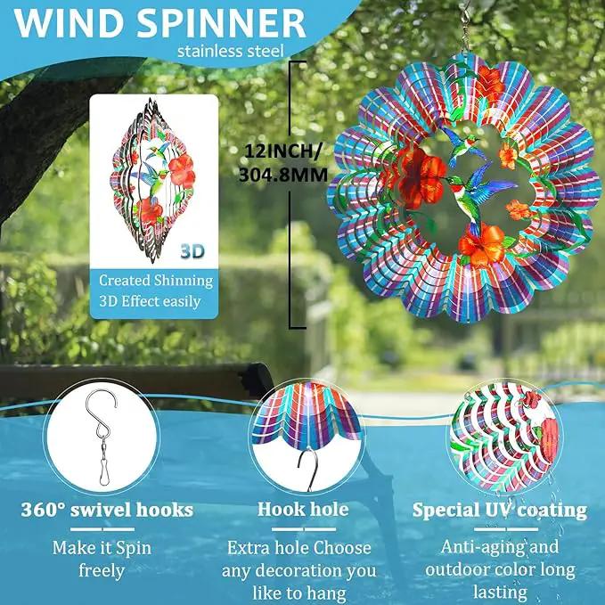 Hummingbird Wind Spinner,Hummingbird Gift for Women/Mother/Father,12In Stainless Steel 3D Wind Spinner Hanging Kinetic Yard Garden Christmas Ornaments,Outdoor & Indoor Wind Sculptures by GreenHaven Gardens