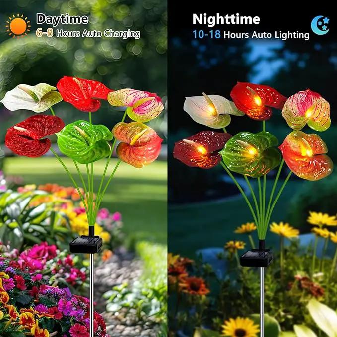 Solar Lights Outdoor,4 Packs Solar Garden Flower Lights with Anthurium Plant Lights,Garden Birthday Gifts for Women,Waterproof Solar Stakes Lights for Outside Yard Patio Lawn Decoration by GreenHaven Gardens