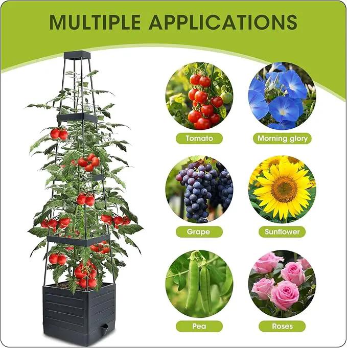 MQFORU Raised Garden Bed, 57" Tomato Planter with Trellis, Tomato Cages for Climbing Vegetables Plant, Self Watering Tomato Support Box for Garden Pots, Use for Patios Greenhouse Indoor Outdoor（1Pc） by GreenHaven Gardens