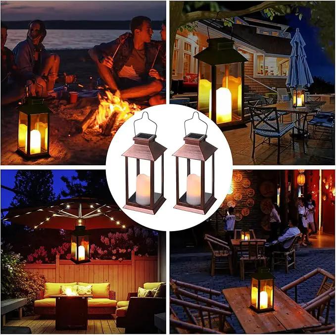 2 Pack Solar Lanterns, Outdoor Garden Hanging Lanterns, LED Flickering Flameless Candle Mission Lights for Yard,Table,Patio(Bronze) by GreenHaven Gardens