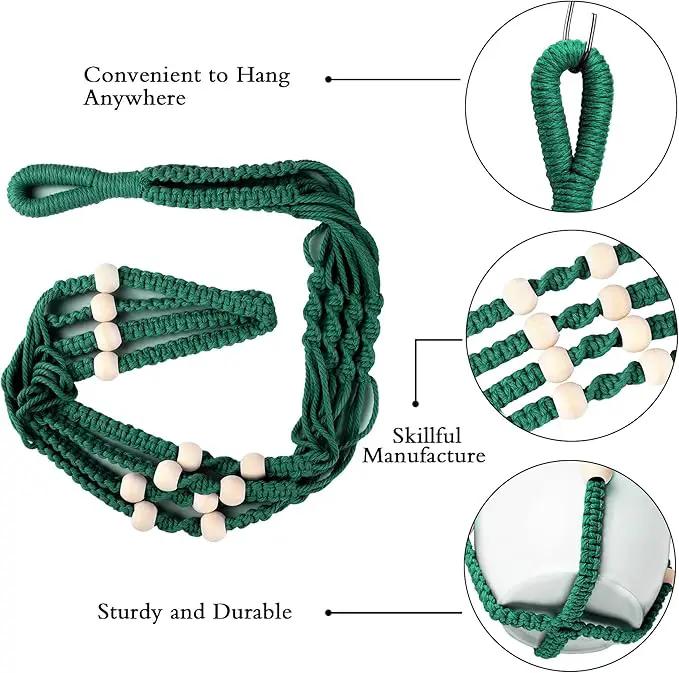 Augshy Macrame Plant Hangers Dark Green Hanging Planters for Indoor Outdoor Home Decor, Hanging Plant Holder No Tassels Set of 2 with 4 Hooks by GreenHaven Gardens