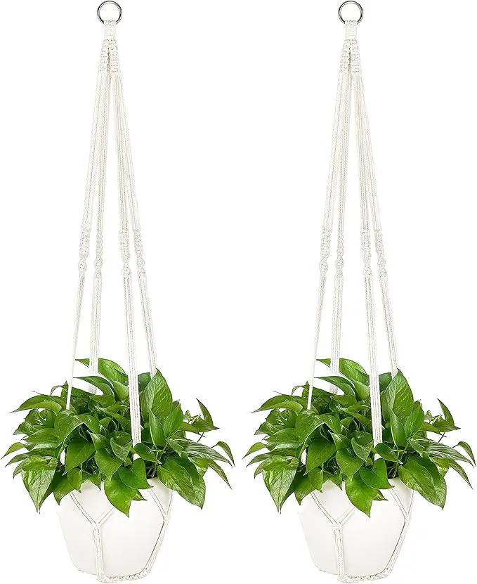 Dahey Macrame Plant Hanger Indoor Outdoor Hanging Planter Basket Large for up to 12" Pot Handmade Woven Cotton Rope Flower Pots Holder for Boho Home Decor, 43 Inch, Set of 2 by GreenHaven Gardens