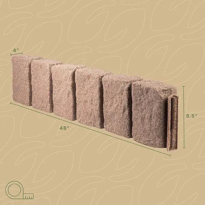 Beuta Landscape Edging | Garden Edging Border | Faux Stone Block XL for Lawn Edging, Flower Beds & Yard Edging – 10 Pack | Each Section Has 6 Blocks 48" L x 4" W x 9.5" H | 30 Spikes | Cobblestone by GreenHaven Gardens