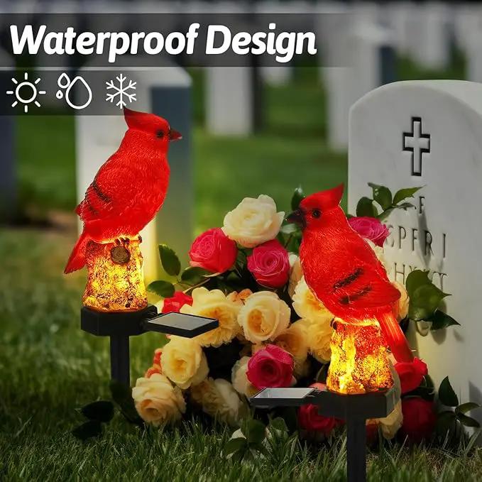 2 Pack Cardinal Solar Lights Cardinal Outdoor Decor Red Bird Solar Light Bird Figurine Garden Stake for Pathway Garden Lawn Yard Cemetery Decoration by GreenHaven Gardens