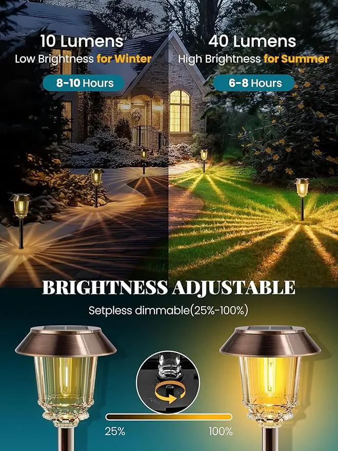 Solar Lights Outdoor Waterproof,6 Pack Bronze Pathway Lights with 10-40 LM Dimmable Glass and Metal, Solar Powered Garden Decor for Yard,Patio,Pathway,Driveway(Warm White) by GreenHaven Gardens