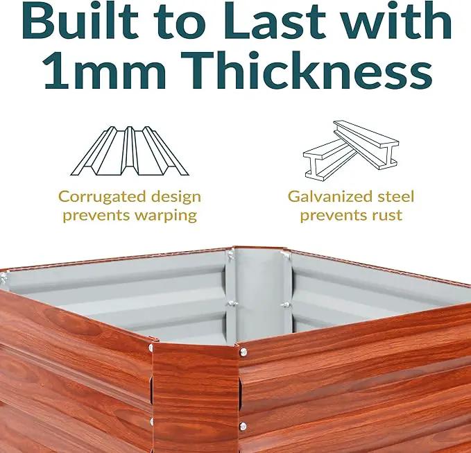 Sunnydaze 11.75" H Raised Metal Garden Bed - Galvanized Raised Garden Bed Outdoor for Vegetables and Flowers - Woodgrain - Square by GreenHaven Gardens