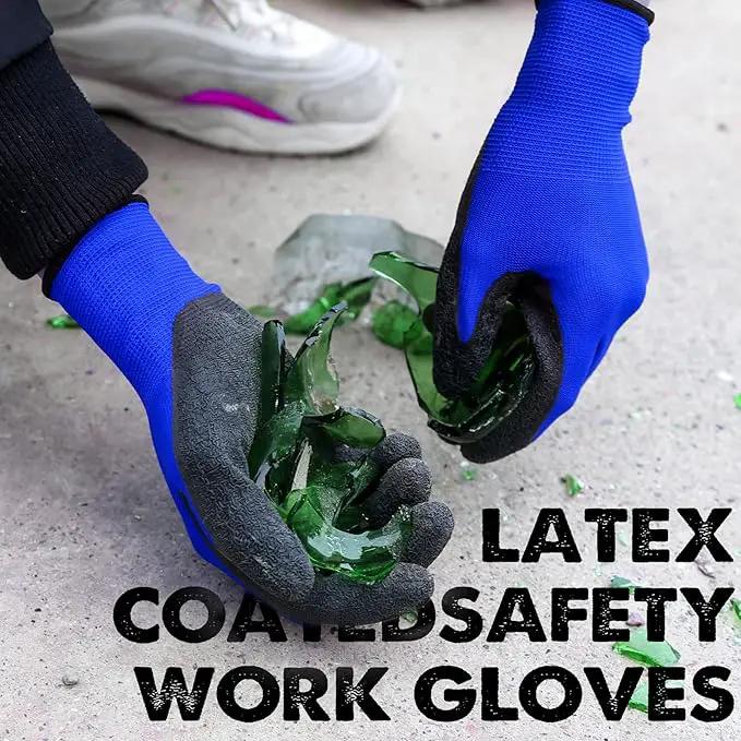 Evridwear Crinkle Latex Rubber Hand Coated Safety Work Gloves for Men Women General Multi Use Construction Warehouse Gardening Assembly Landscaping (X-Large,Blue- 12Pair) by GreenHaven Gardens