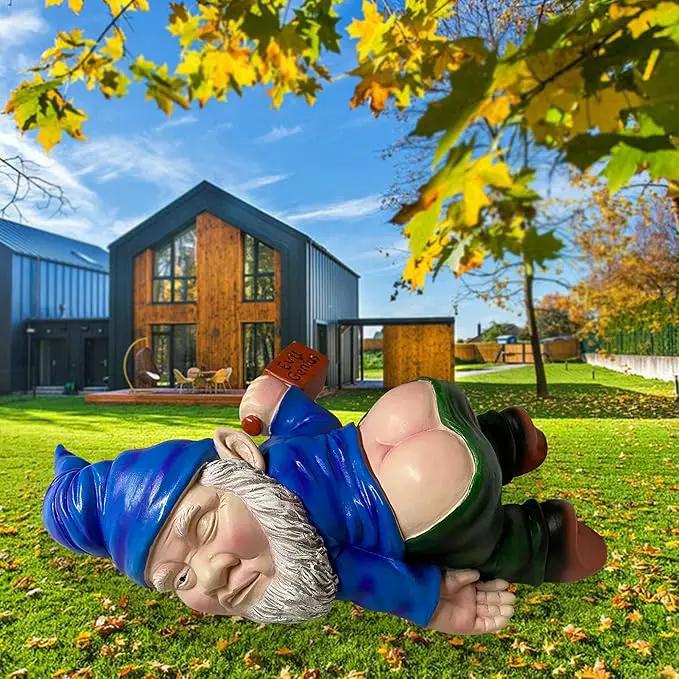 MINICAR 9.5'' Gnomes Statues Outdoor Decor, Large Naughty Sculptures Yard Decorations Patio Lawn Ornament, Funny Christmas Garden Gifts by GreenHaven Gardens