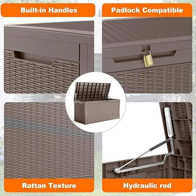 100 Gallon Resin Deck Box, Lockable Patio Outdoor Storage Box for Furniture, Garden Tools and Tools Storage, Waterproof Outside Storage Boxes - Grey by GreenHaven Gardens