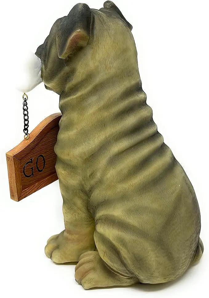 Nature's Mark Pug Dog Puppy Statue with Reversible Welcome Sign and Go Away Sign Resin Garden Decor 12" H by GreenHaven Gardens