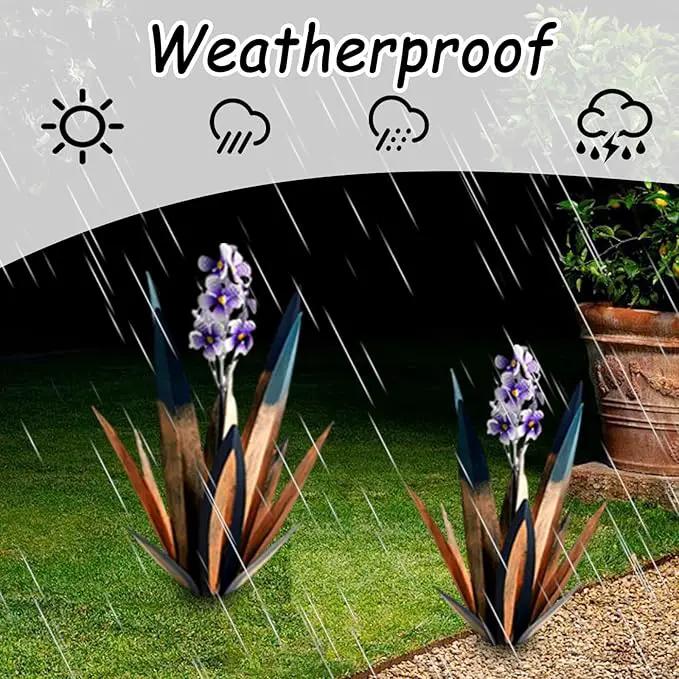 Jesokiibo Tequila Rustic Sculpture DIY Metal Agave Plant Home Decor Rustic Hand Painted Metal Agave Garden Ornaments Outdoor Decor Figurines Home Yard Decorations Stakes Lawn Ornaments (Blue 2PCS) by GreenHaven Gardens