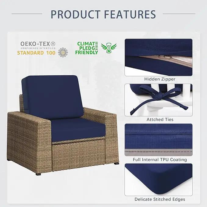 Favoyard Outdoor Deep Seat Cushion Set, 19 x 19 Inch Rainproof & 3-Year Fade Resistant Patio Furniture Cushions, Removable Seat Bottom & Back Cushion Covers with Ties for Chair, Sofa, Couch, Blue by GreenHaven Gardens