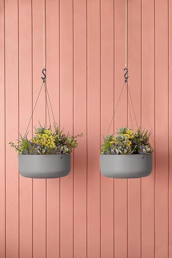 Veradek Mason Series Hanging Kona Planter - Round Planter for Outdoor Balcony/Patio | Made from Plastic-Stone Composite with Hanging Attachment | Modern Décor for, Flowers, Succulents, Small Plants by GreenHaven Gardens