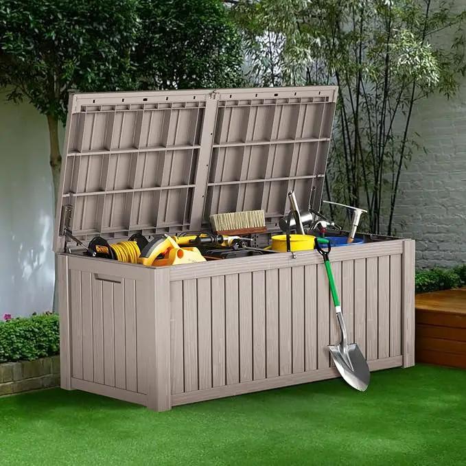 180 Gallon Outdoor Storage Box Waterproof Lockable Resin Deck Box Large, Patio Storage Bin for Pool Accessories Cushion Furniture, Garden Tools, UV-Resistant Outside Delivery Grey by GreenHaven Gardens