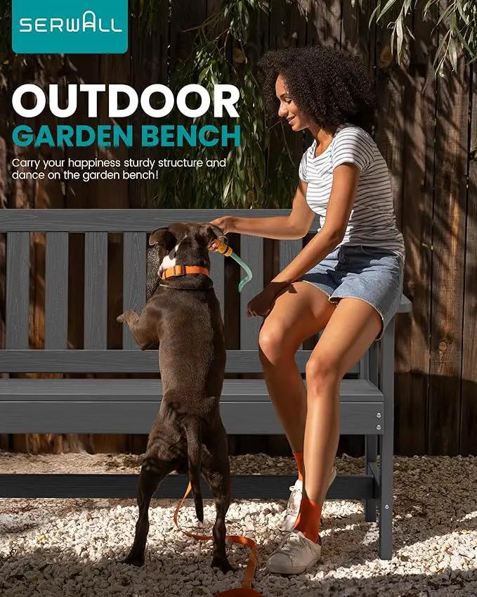 SERWALL Outdoor Bench, HDPE Outdoor Benches Weatherproof, 2-Person Garden Bench with 660 lbs Weight Capacity, Patio Benches for Outdoors, Garden, Porch, Backyard and Park, Grey by GreenHaven Gardens