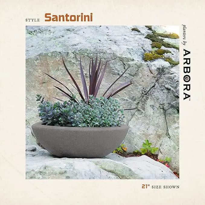 ARBORA 21" and 26” Santorini Bowls with Stone Blend Concrete Gray Finish - Polyresin Indoor and Outdoor Planters, Durable, Weatherproof, Lightweight, Large Plant Pots for Patio, Garden, Deck by GreenHaven Gardens