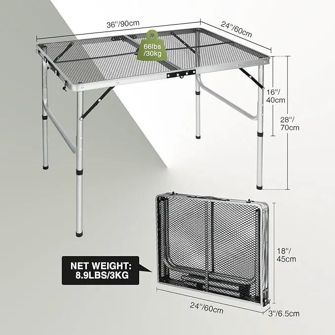 REDCAMP 36x24 Folding Grill Table for Outside, Lightweight Portable Metal Aluminum Outdoor Grill Table with Adjustable Height Legs, Great for Camping Picnic Cooking BBQ, Silver 3ft by GreenHaven Gardens