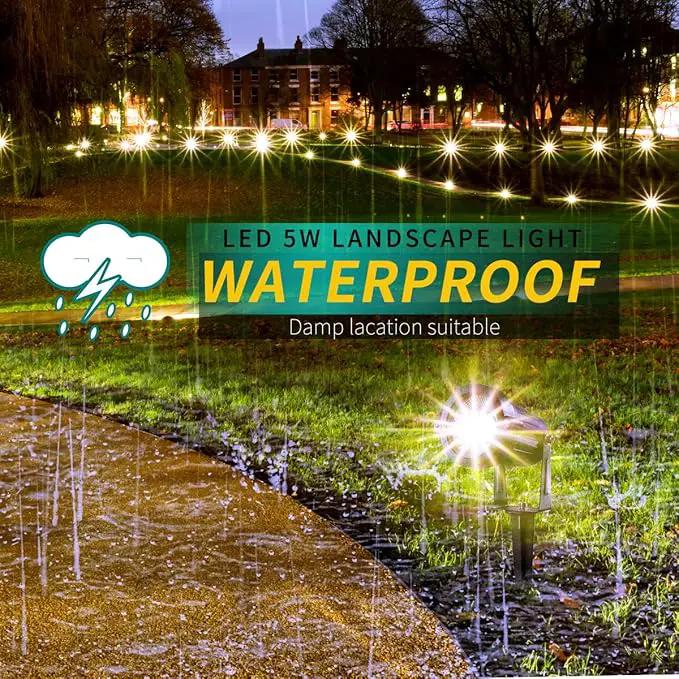 LED Landscape Lights,5W 120V AC Outdoor Pathway Garden Yard Spotlight,IP65 Waterproof Garden Flood Light,Outdoor Spotlight with Stake,UL Cord 5-ft with Plug (Pack of 2, Daylight White) by GreenHaven Gardens