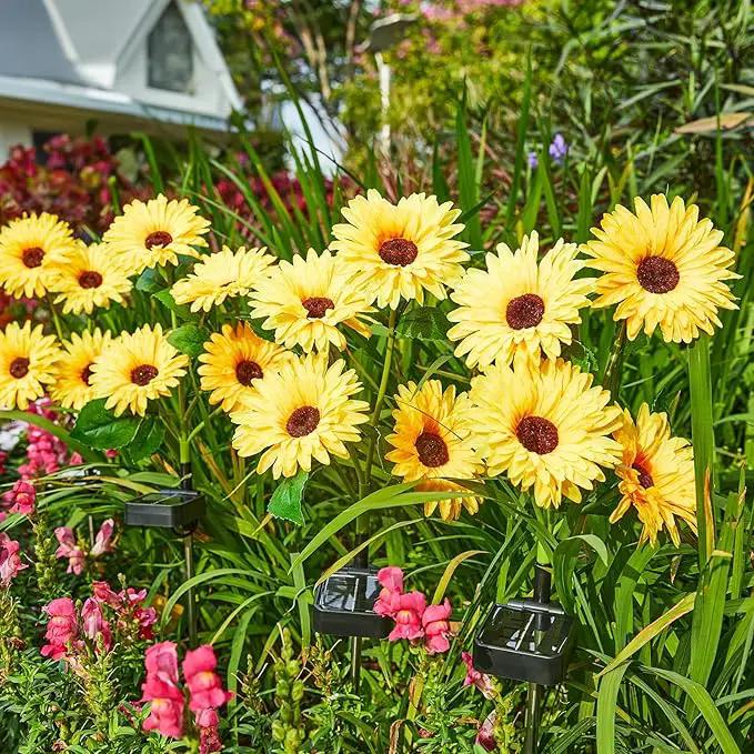 4 Pack Outdoor Solar Garden Lights with 16 Glowing Daisy Flowers & Stems, Waterproof Auto ON/Off Solar Flowers Lights for Yard Patio by GreenHaven Gardens